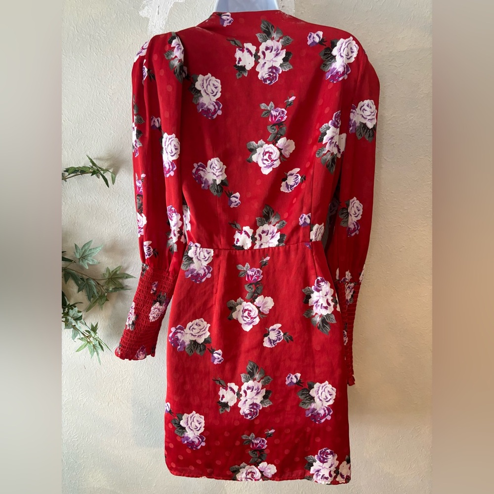 NWT WAYF Red Roses Ruffle Wrap Mini Dress‎ - Picture 4 of 5